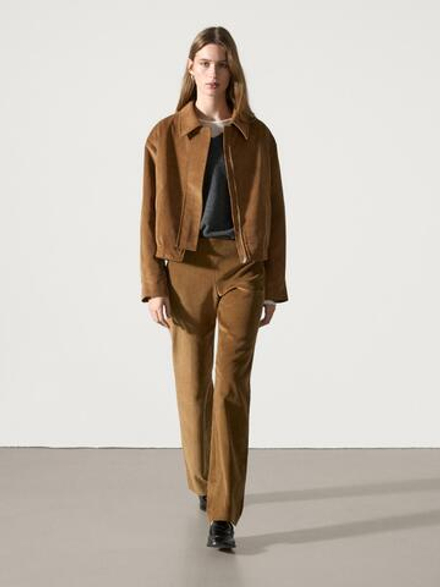 Massimo Dutti Бомбер из хлопкового вельвета, цвет верблюжьей шерсти