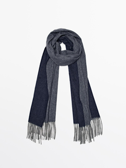 Massimo Dutti Шарф из двусторонней ткани, из 100% шерсти, синий
