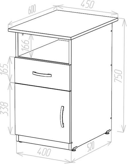 Тумба приставная 1 ящик + дверь Стандарт-Pro ясень шимо темный