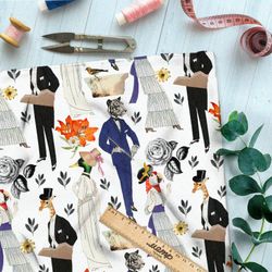 Ткань ниагара галантные люди с головами животных