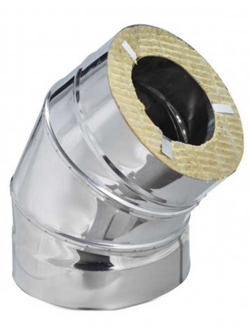 РОЗАН сэндвич -отвод Д 150 * 210  ( 1 ,0 )нерж мат (0,5) нерж зерк 45 гр