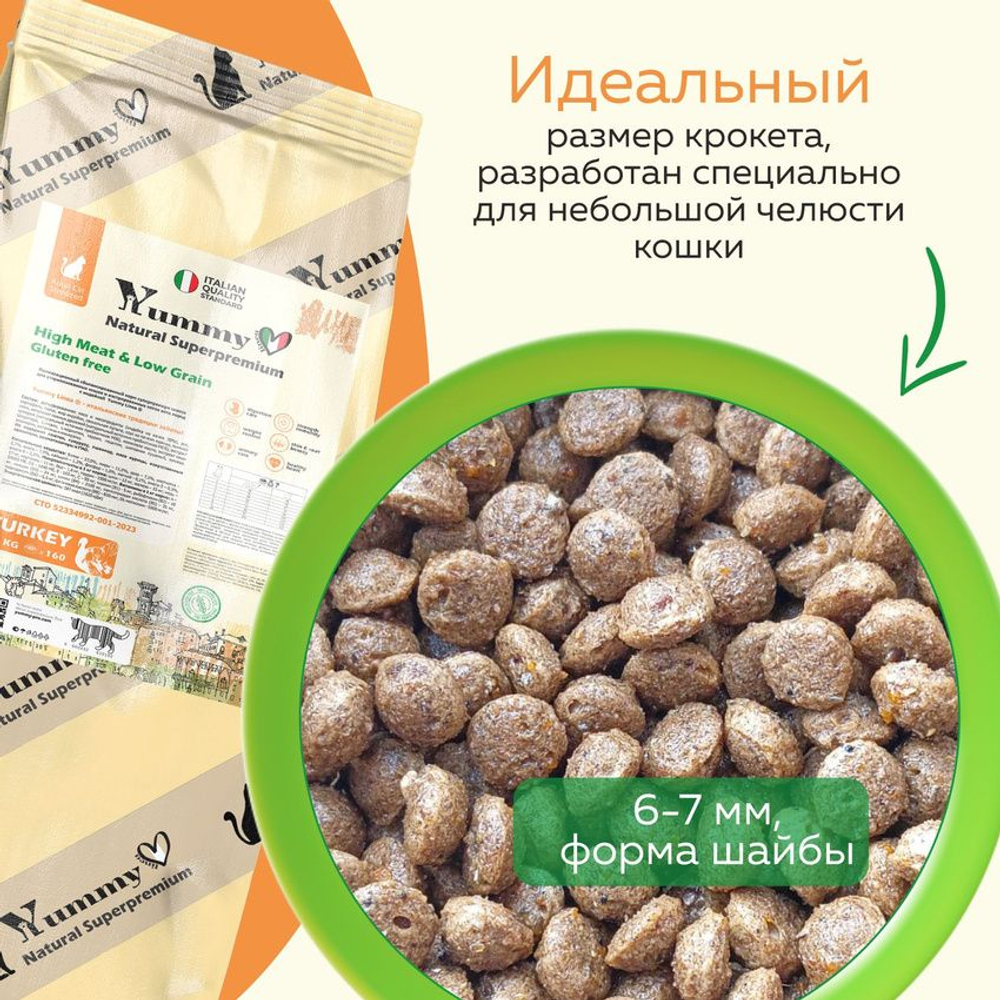Yummy Linea корм для взрослых стерилизованных кошек, индейка, 2 кг