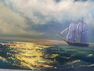 Картина маслом на холсте "Бриг Меркурий" 80х60 см. Деревянный подрамник. Художник Наталия Осадчук