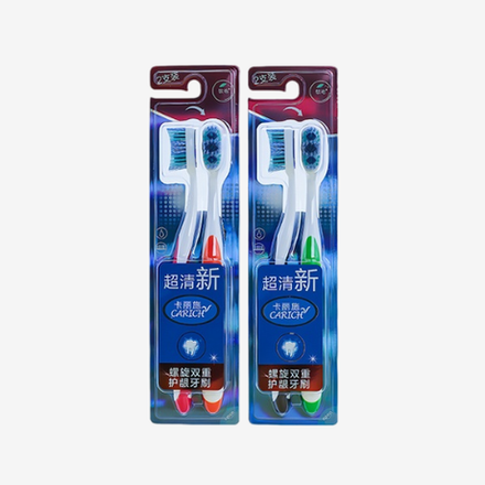 Зубная щетка со спирально-расположенными щетинками для двойной защиты десен(синяя)2шт. CARICH (1PV)