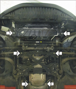 Защита картера Двигателя, КПП. 2 мм, Сталь. для Audi A8 2009-2014 MOTODOR.00147