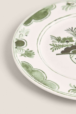 ZARA HOME КЕРАМИЧЕСКАЯ ПЛОСКАЯ ТАРЕЛКА С ФРУКТАМИ, ЗЕЛЕНЫЙ