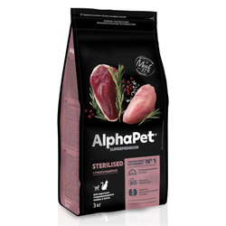 Сухой корм ALPHAPET Superpremium для взрослых стерилизованных кошек и котов, с уткой и индейкой - 3 кг