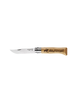 Нож Opinel №8, нержавеющая сталь, рукоять дуб, гравировка олень, 002332