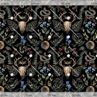 Дамаск с черепом оленя на черном фоне by g.sm.art 682 DPI