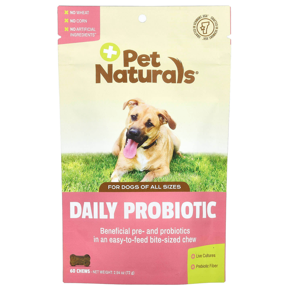 Pet Naturals, ежедневный пробиотик, для собак всех размеров, 60 жевательных таблеток, 72 г (2,55 унции)