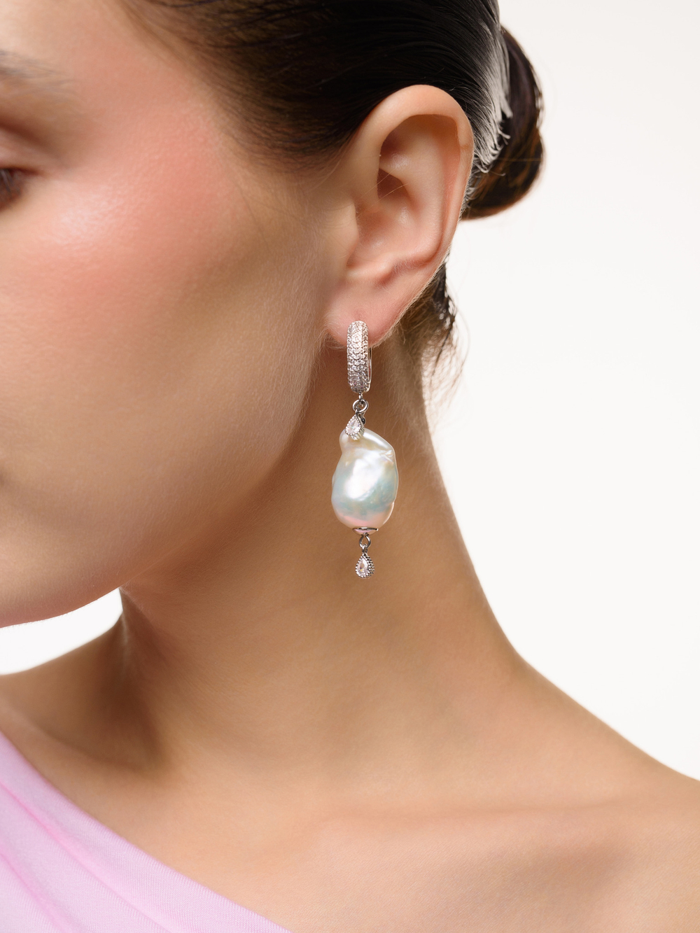 Серьги "Two drops pearl" Silver