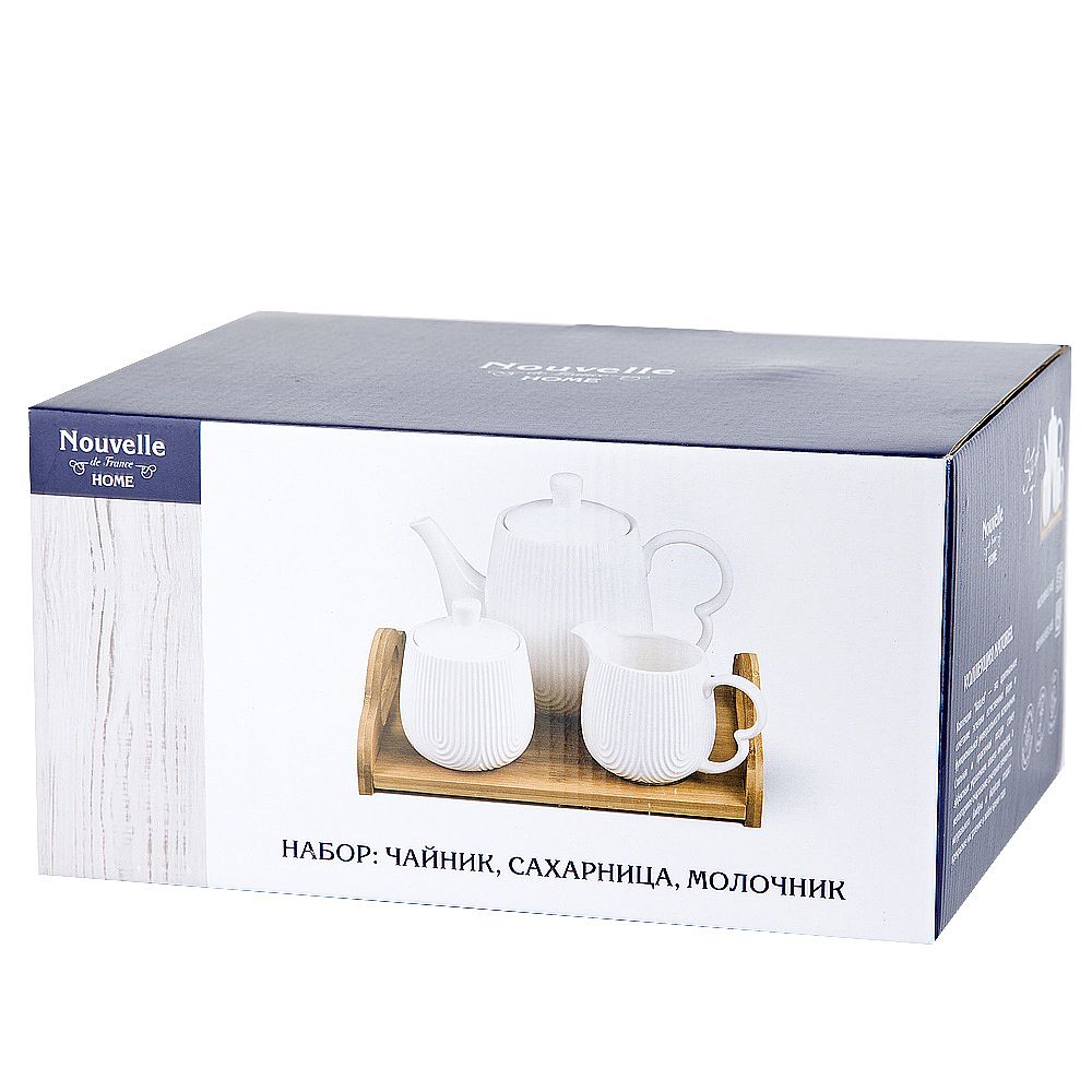 Набор: чайник, сахарница, молочик " " на бамбуковой подставке 26х19,5х18 см