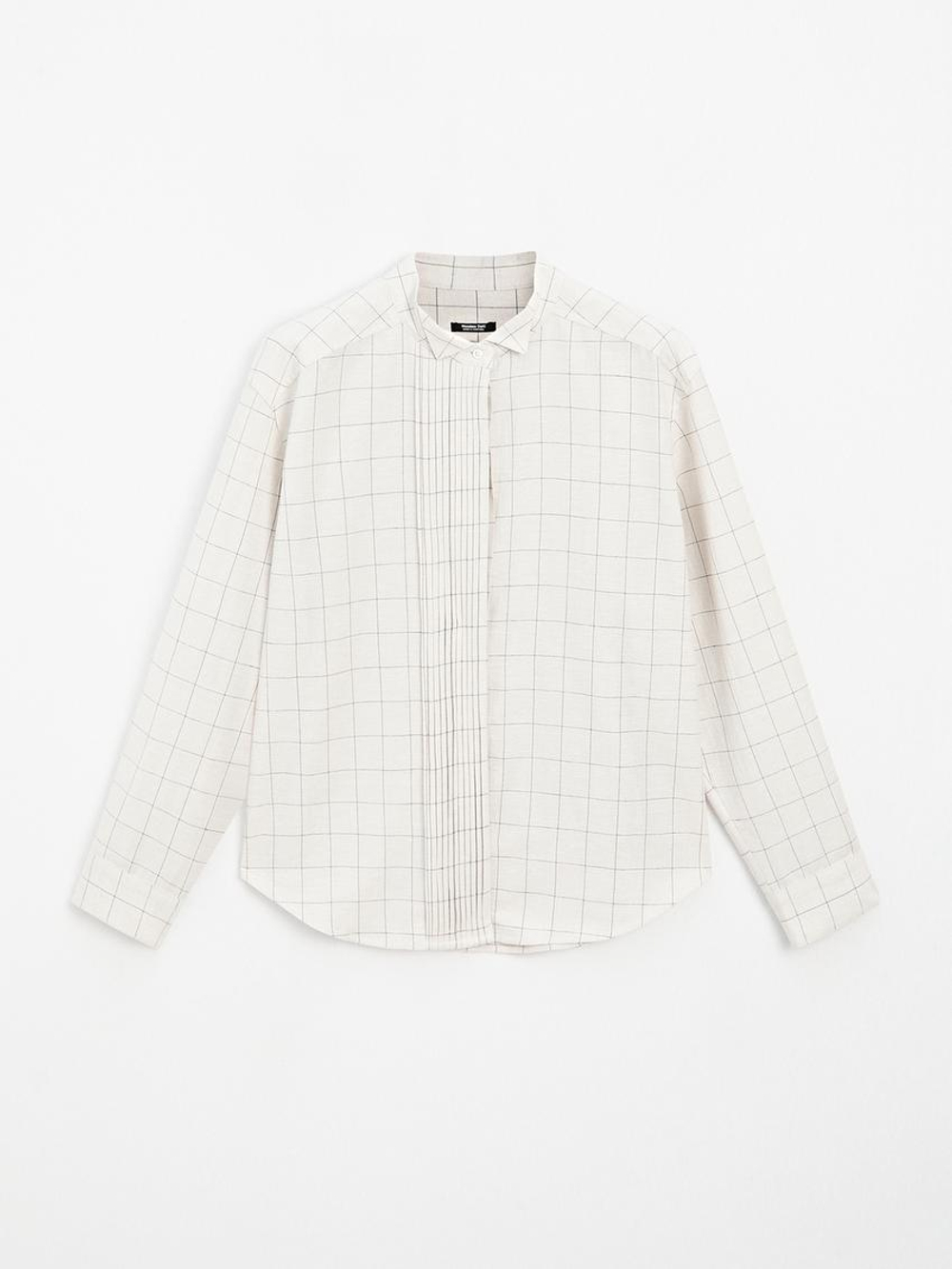 Massimo Dutti Рубашка в клетку с защипами, бежевый