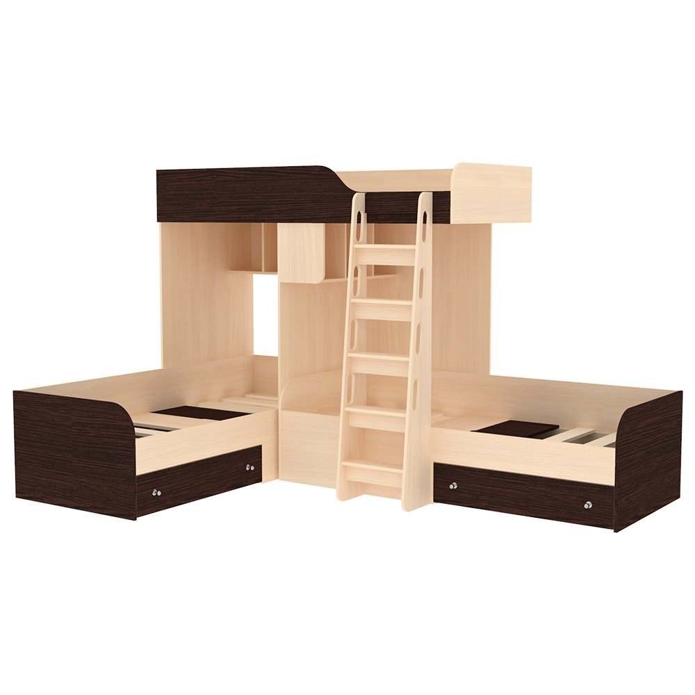 Кровать-чердак КарИВи Трио  Дуб Молочный Венге