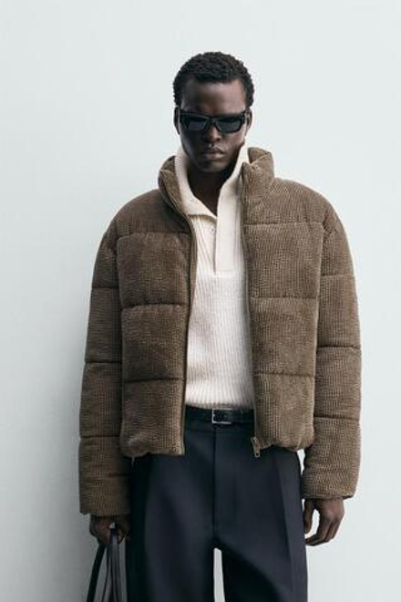 ZARA СТЕГАНАЯ ВЕЛЬВЕТОВАЯ КУРТКА, СЕРОВАТО-КОРИЧНЕВЫЙ