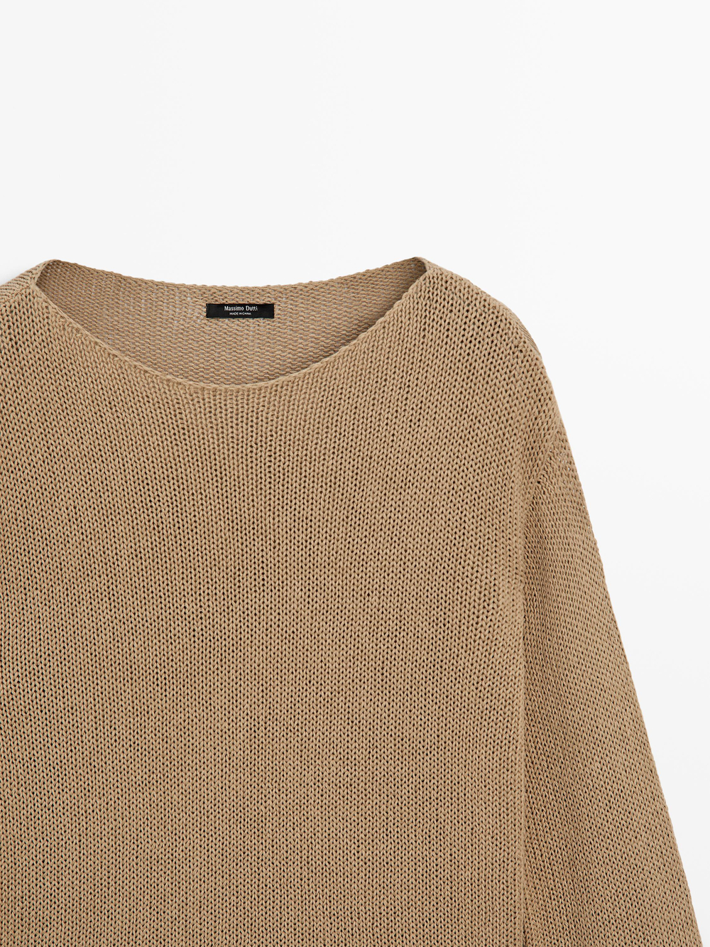 Massimo Dutti Свитер из смесового хлопка с ажурным узором, светло-коричневый