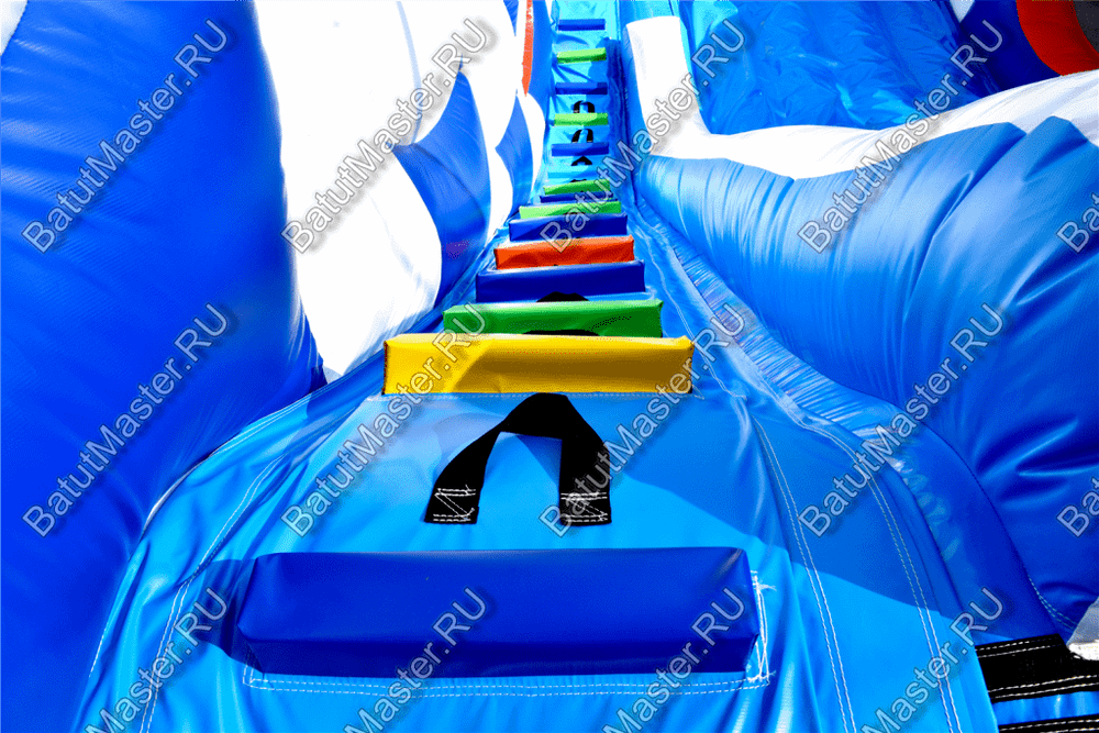 Коммерческий надувной батут-горка "Дракон" 10*5*8 м,без шипов сине-белый