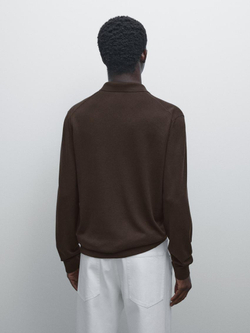 Massimo Dutti Свитер поло с молнией, коричневый