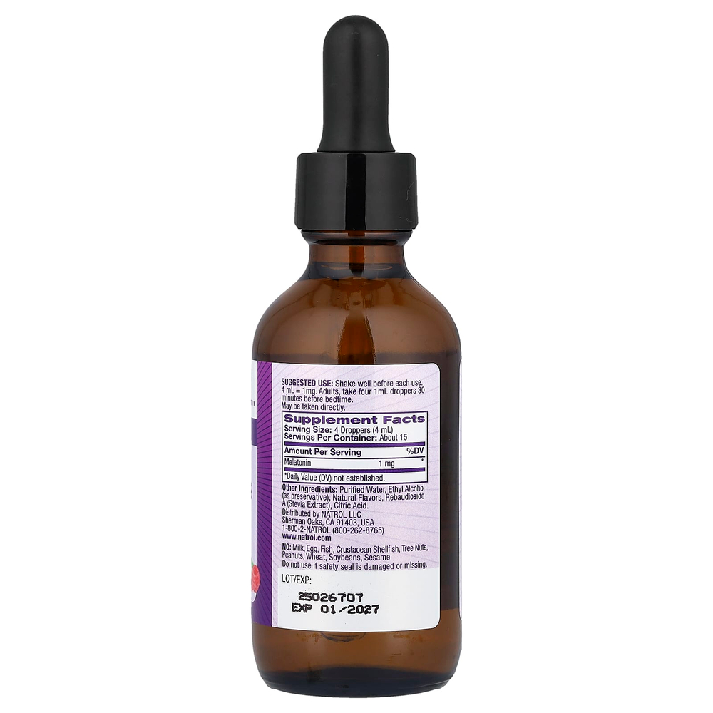 Natrol, Жидкий мелатонин, сон, натуральный ягодный вкус, 1 мг, 60 мл (2 жидк. унции)