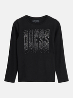 Футболка с длинным рукавом GUESS Черный/Логотип из белых страз Девочка