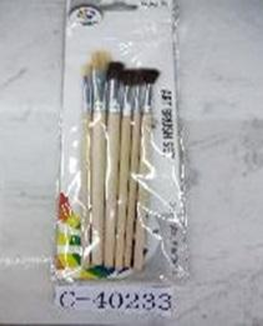 Набор кистей 6шт, Пони №2,4,6,10, Щетина №8,12, круглые, дерев.ручка,пакет с подв. (Комплект 10шт.)