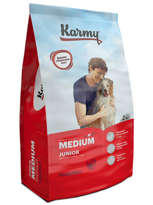 Karmy Medium Junior Сухой корм для щенков средних пород с индейкой, 2 кг
