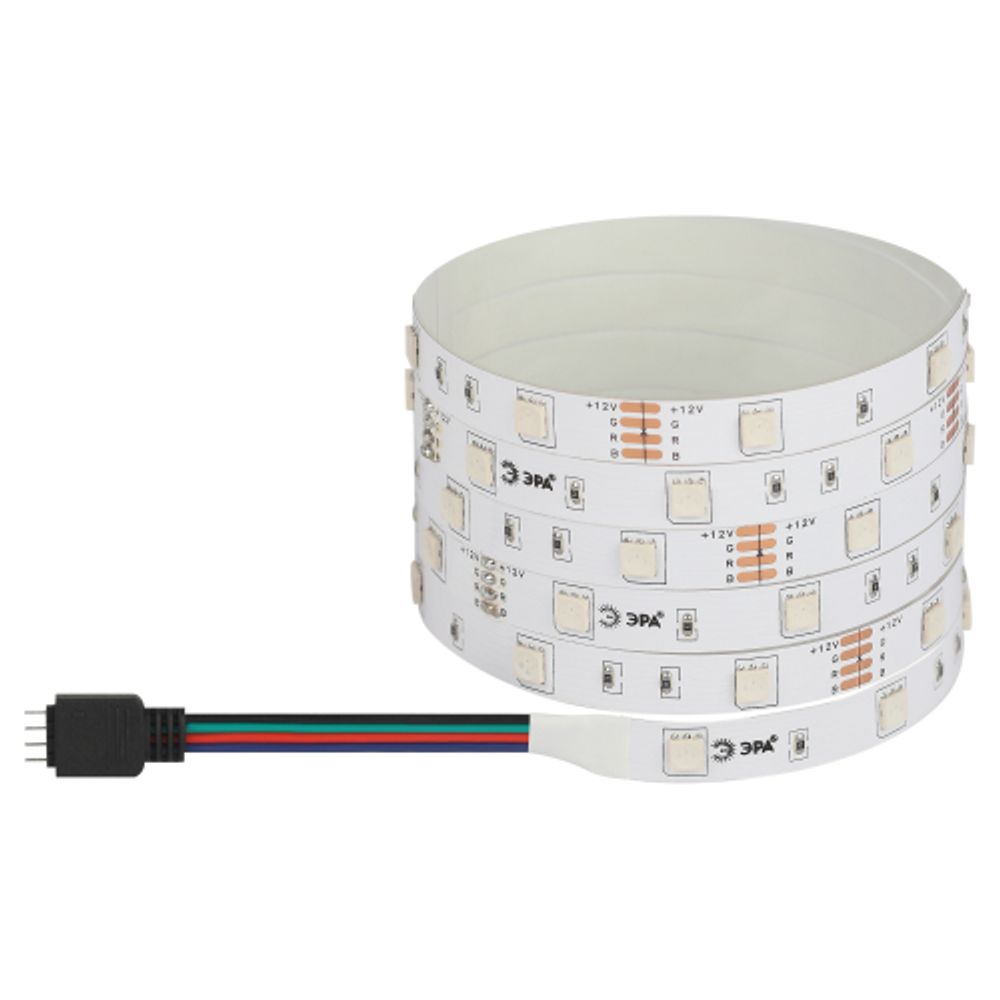 Светодиодная лента ЭРА LS5050-7,2-30-12-RGB-IP20-2year-5m многоцветная | Светодиодные ленты 12В 2 год