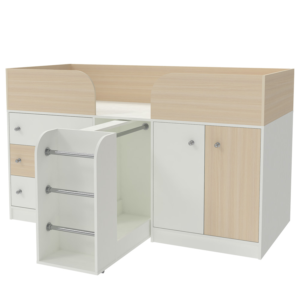 Кровать-чердак КарИВи Малыш 4 Белый   Дуб Молочный