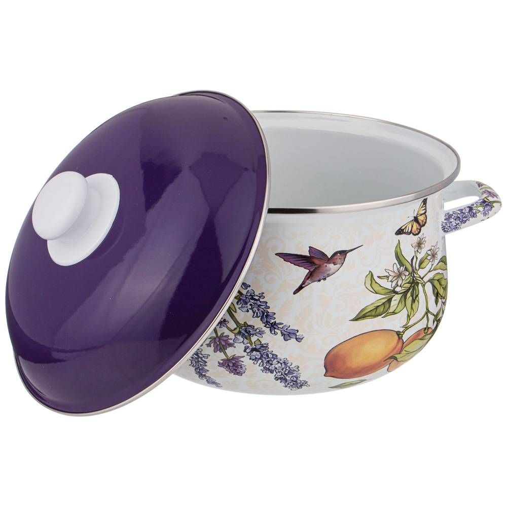 КАСТРЮЛЯ AGNESS ЭМАЛИРОВАННАЯ С ЭМАЛ.КРЫШКОЙ СЕРИЯ "ПРОВАНС ЛИМОНЫ" 5.0 Л, 24*14 СМ