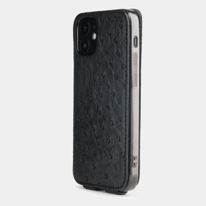 Чехол для iPhone 12 Mini из натуральной кожи страуса, черного цвета