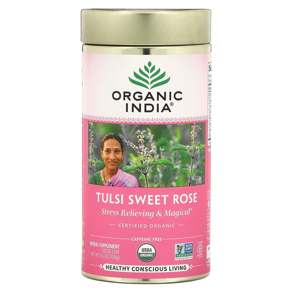 Organic India, тулси и сладкая роза, без кофеина, 100 г (3,5 унции)
