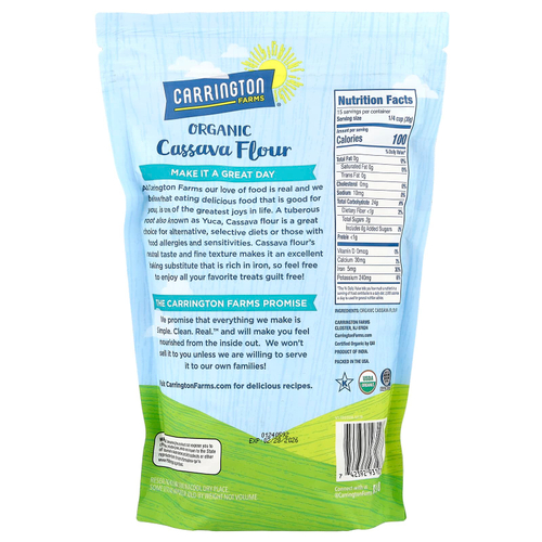Carrington Farms, Органическая мука из кассавы, корень юки, 453,5 г (16 унций)
