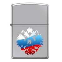 Зажигалка серебристая Zippo Двуглавый орёл с покрытием High Polish Chrome