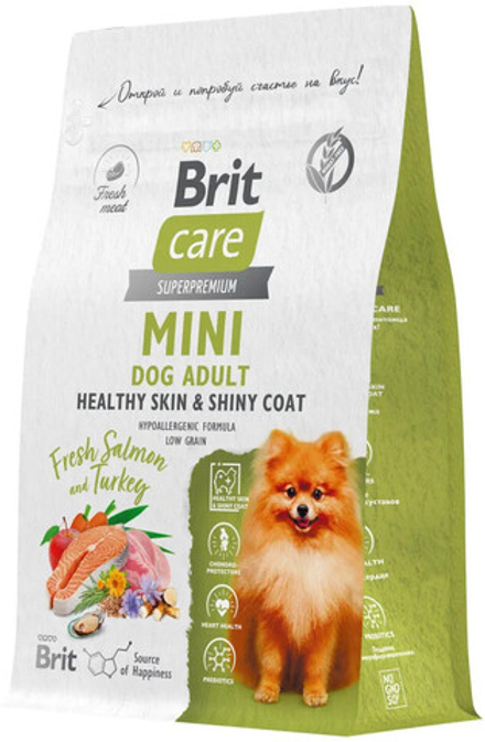 Сухой корм Brit Care Mini Dog Adult Healthu Skin&Coat, лосось индейка, 400гр.