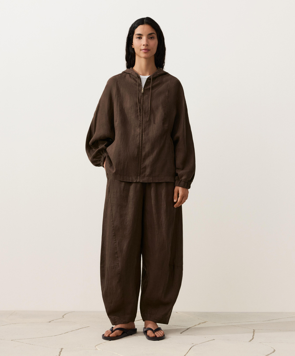 Oysho Куртка с капюшоном в полоску из 100% льна, темно-коричневый