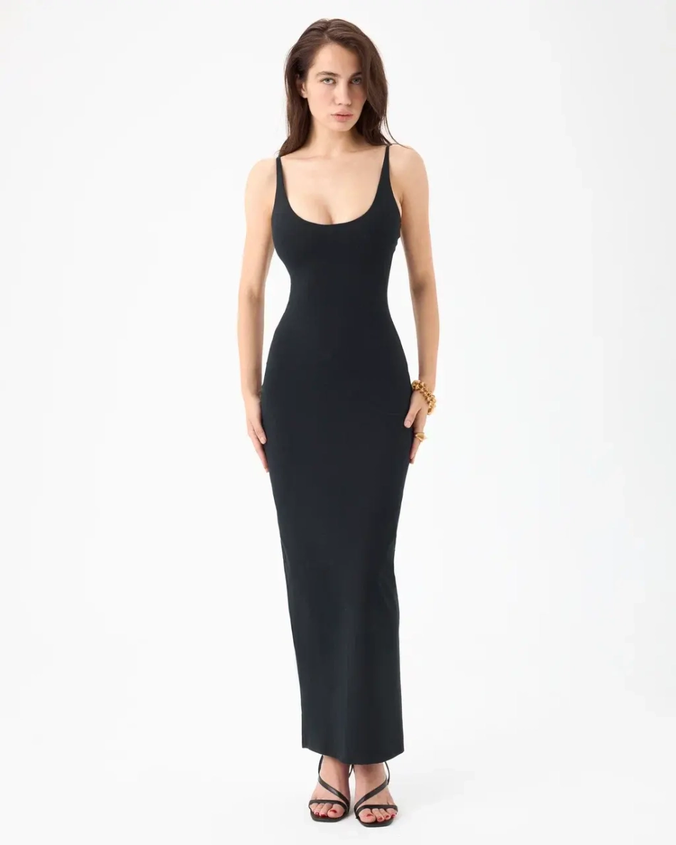 BLACK PEACHY COTTON MAXI DRESS