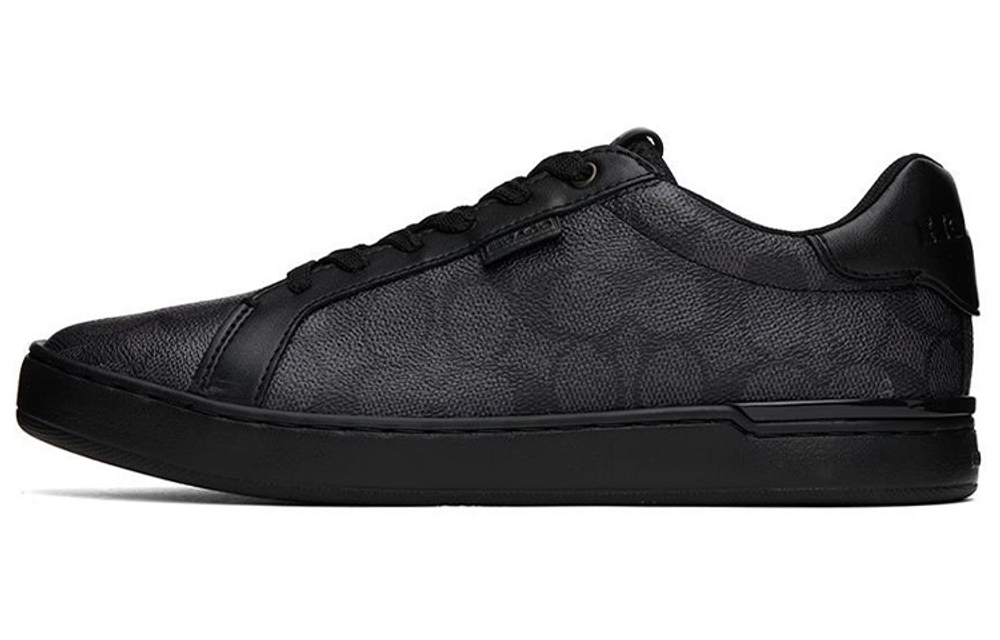 COACH leather low-cut lace-up fashion sneakers men's black