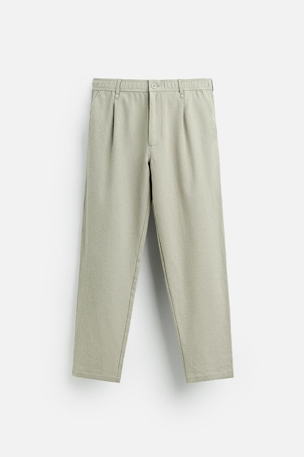 ZARA БРЮКИ ИЗ РЕЛЬЕФНОЙ ТКАНИ С ЗАЩИПАМИ, СЕРОВАТЫЙ