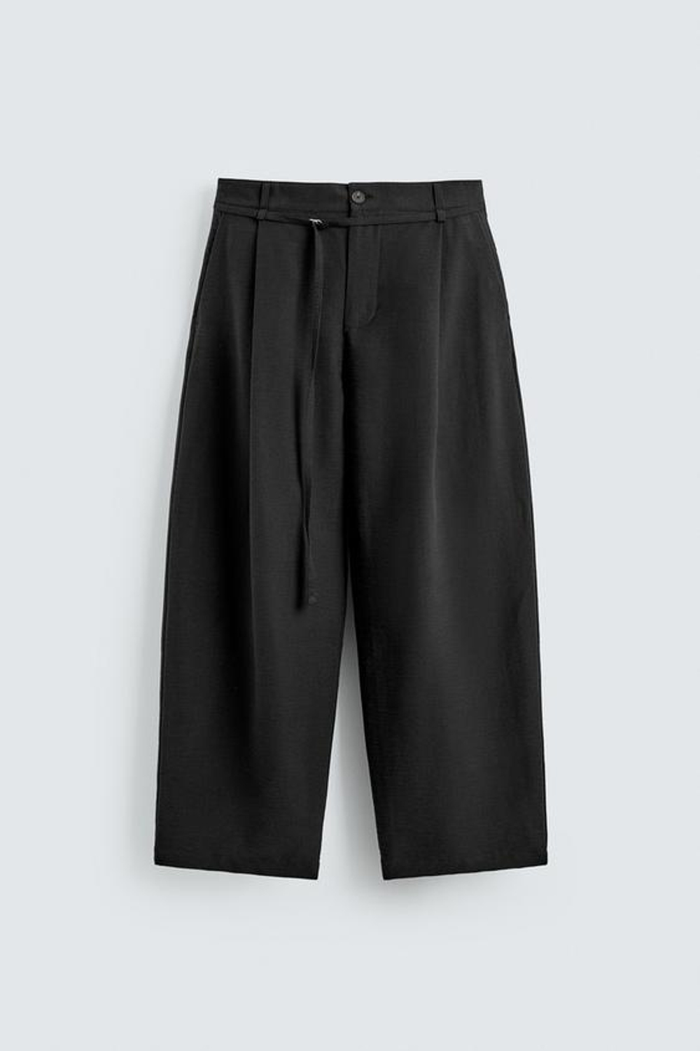 ZARA БРЮКИ BALLOON FIT С ЗАЩИПАМИ И ПОЯСОМ, ЧЕРНЫЙ