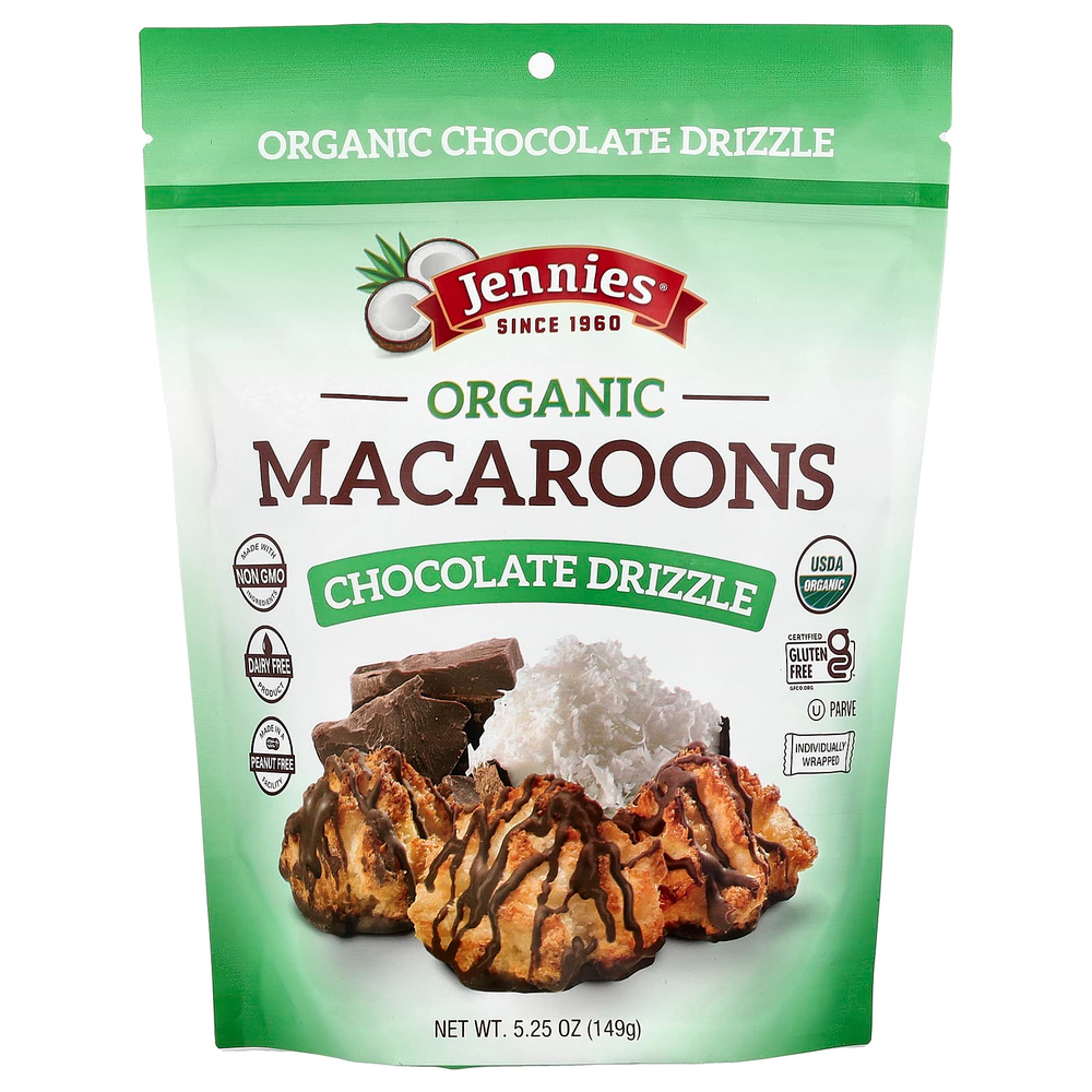 Jennies Macaroons, органические макароны, с шоколадной глазурью, 149 г (5,25 унции)