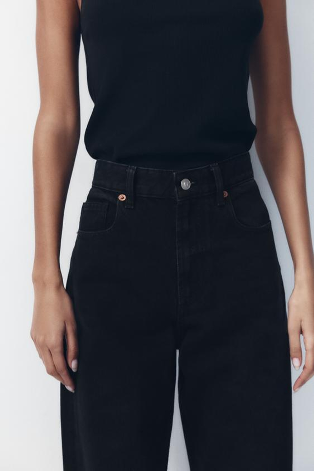 ZARA ДЖИНСЫ С ВЫСОКОЙ ПОСАДКОЙ TRF WIDE LEG, ЧЕРНЫЙ