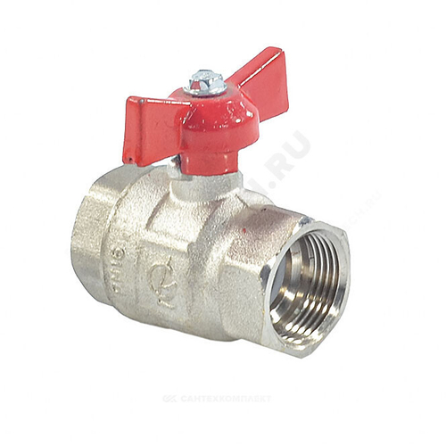 Кран шаровой латунь никель Крепыш 330 аналог 11б27п1 Ду 15 Ру16 ВР полнопроходной бабочка ГАЛЛОП 103213