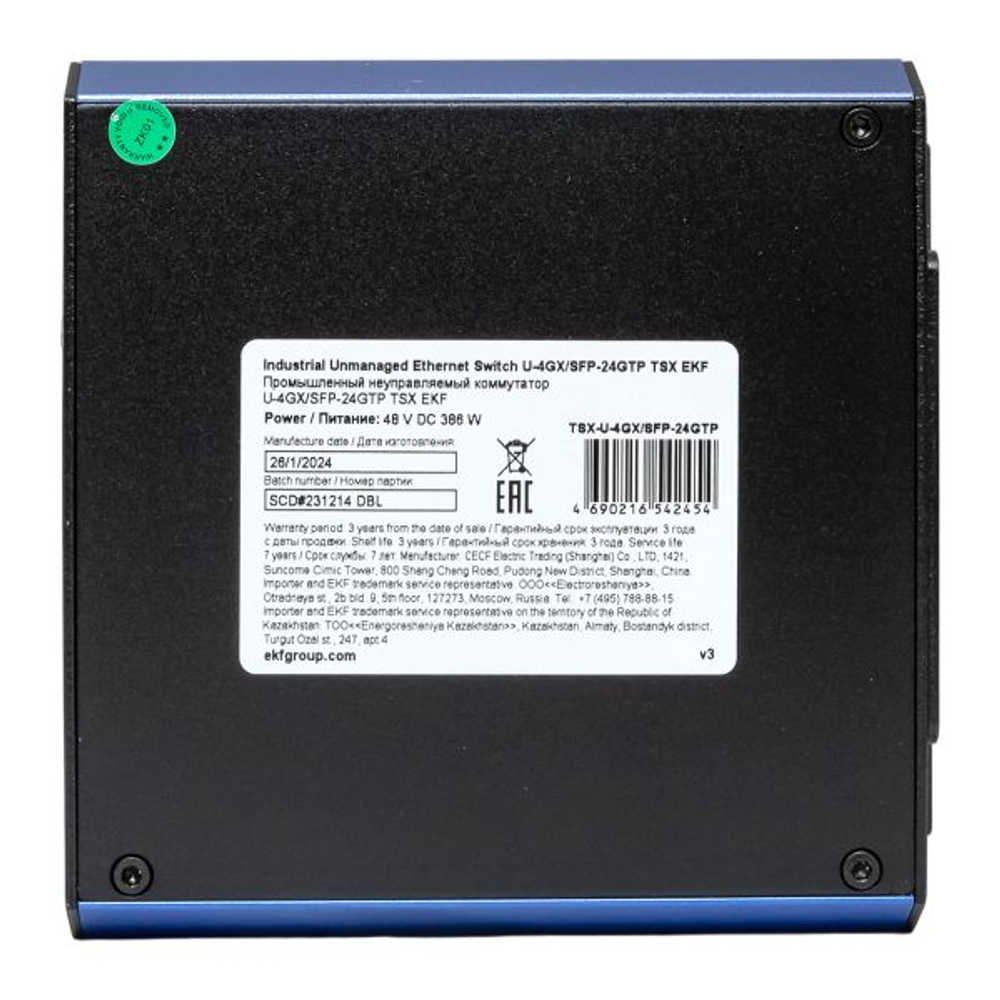 Промышленный неуправляемый коммутатор U-4GX/SFP-24GTP, 4 порта 1000Base-X SFP, 24 порта 10/100/1000Base-T(X) RJ45 c PoE, монтаж на динрейку TSX EKF