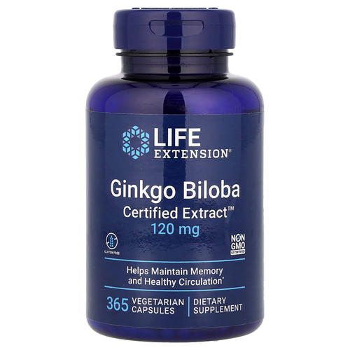 Life Extension, гинкго билоба, 120 мг, 365 вегетарианских капсул