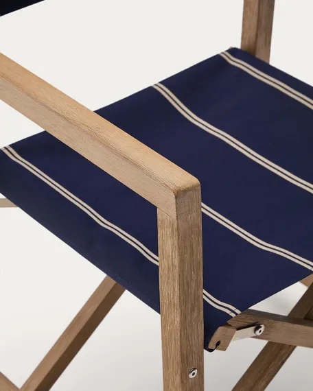 Уличный складной стул Vilara в сине-бежевую полоску из акации