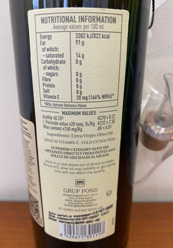 Оливковое Масло испанское PONS Reserva Arbequina Organic (Bio) Extra Virgin, 500 мл Испания, КАТАЛОНИЯ