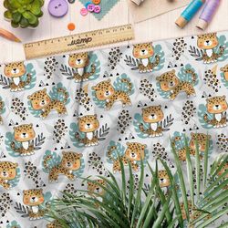 Ткань ниагара тигрята на листочках