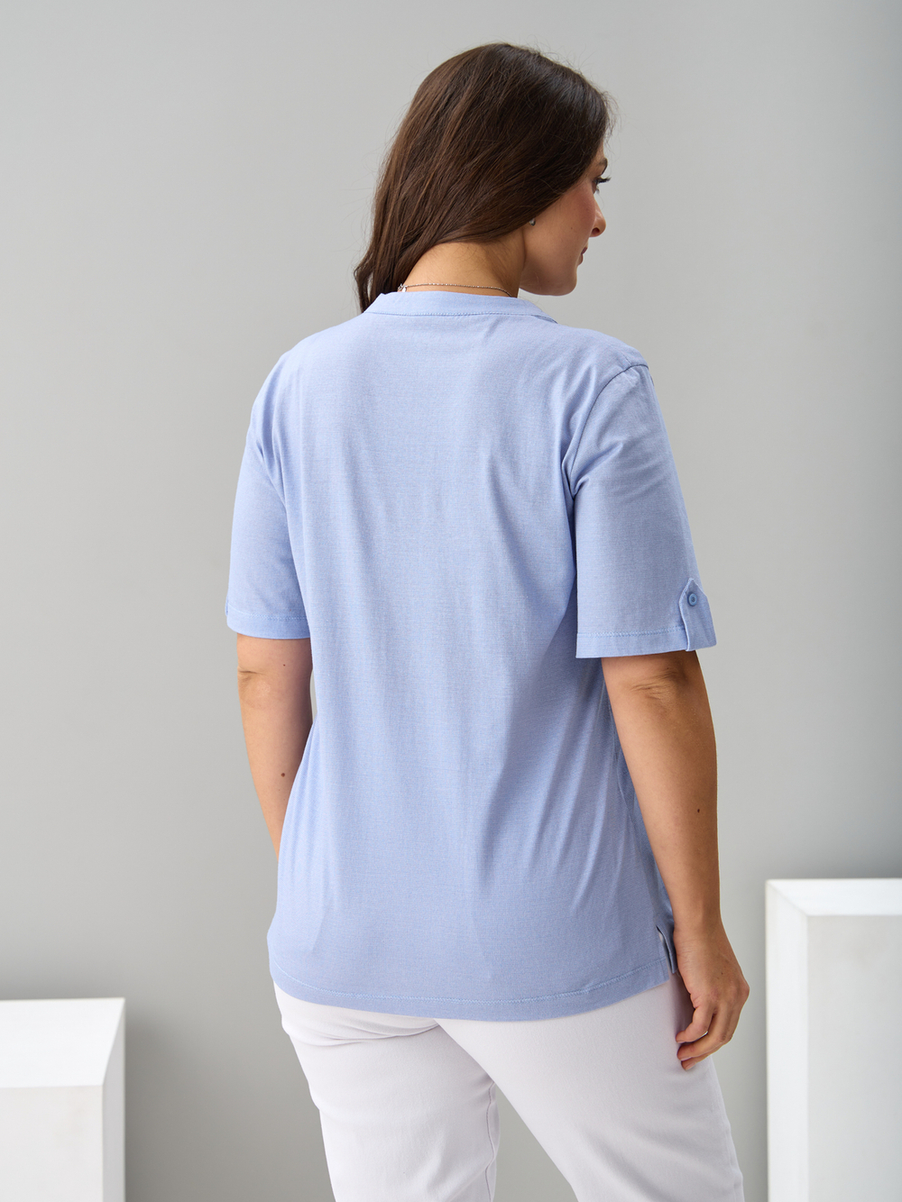 Блузка БЛ-122/рогожкаголубая