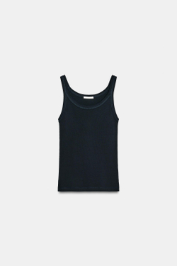 ZARA ТОП В РУБЧИК ИЗ ХЛОПКА, МОРСКОЙ СИНИЙ