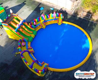 Надувной аквапарк с бассейном и горками «Сладкая страна», 25×25×10 м